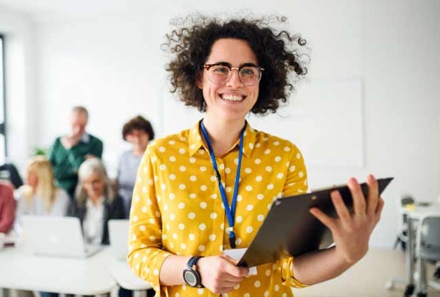 teacher enjoying her class